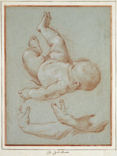 De baby Romulus en twee studies van een linkerarm van een man door Carlo Maratta or Maratti